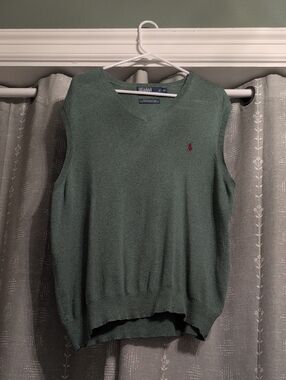 Polo by Ralph Lauren Sage Green V-Neck Sweater Vest with Red Pony